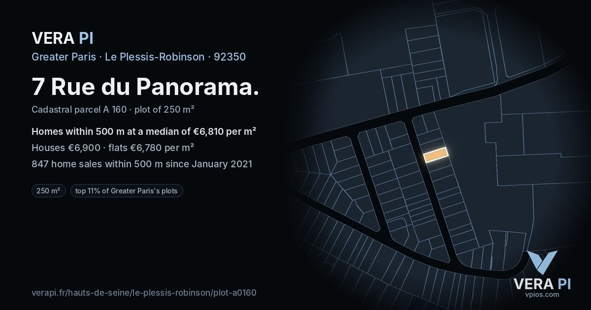 7 Rue du Panorama, Le Plessis-Robinson at night – the plot lit, the parcels around coloured by the prices near them
