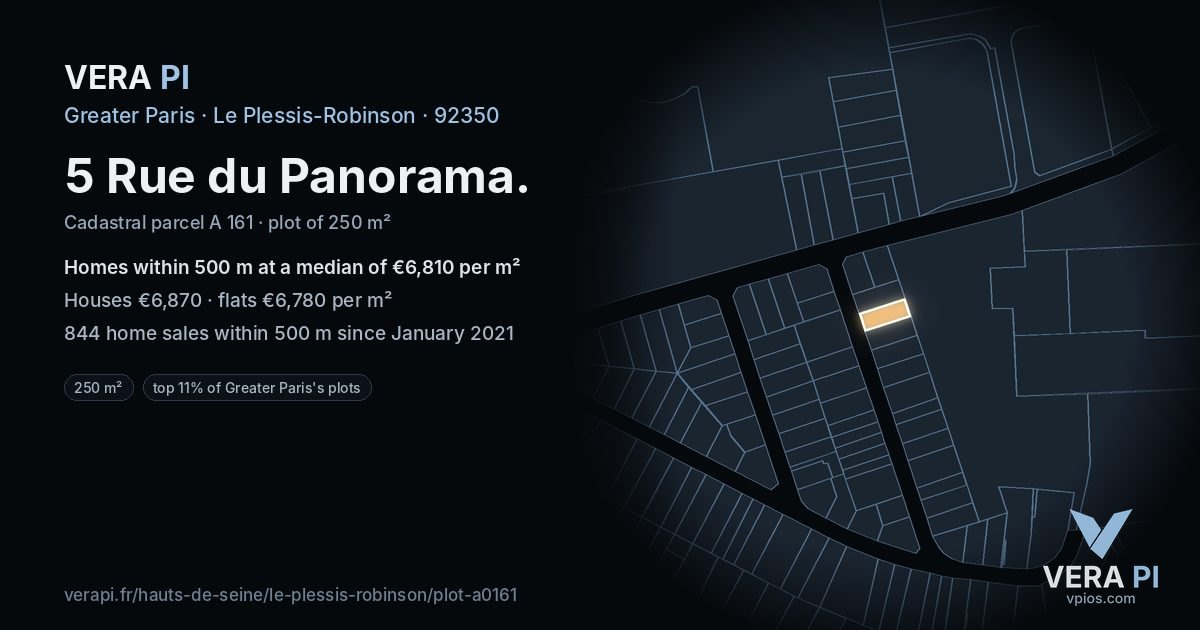 5 Rue du Panorama, Le Plessis-Robinson at night – the plot lit, the parcels around coloured by the prices near them