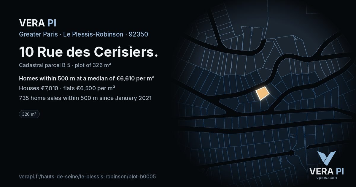 10 Rue des Cerisiers, Le Plessis-Robinson at night – the plot lit, the parcels around coloured by the prices near them
