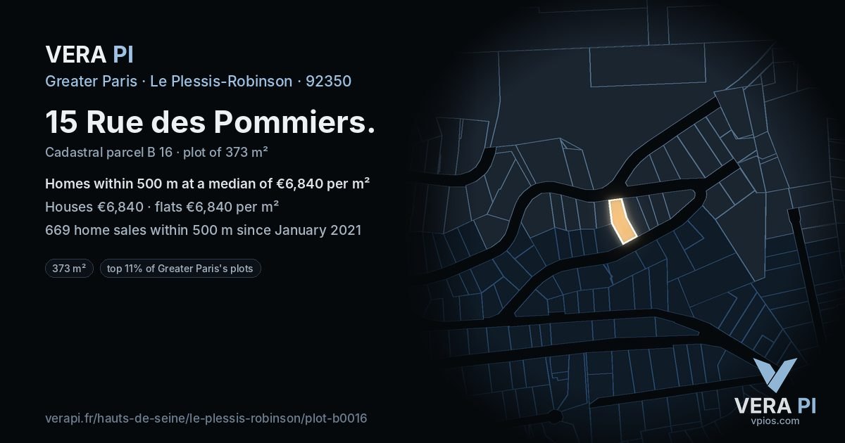 15 Rue des Pommiers, Le Plessis-Robinson at night – the plot lit, the parcels around coloured by the prices near them