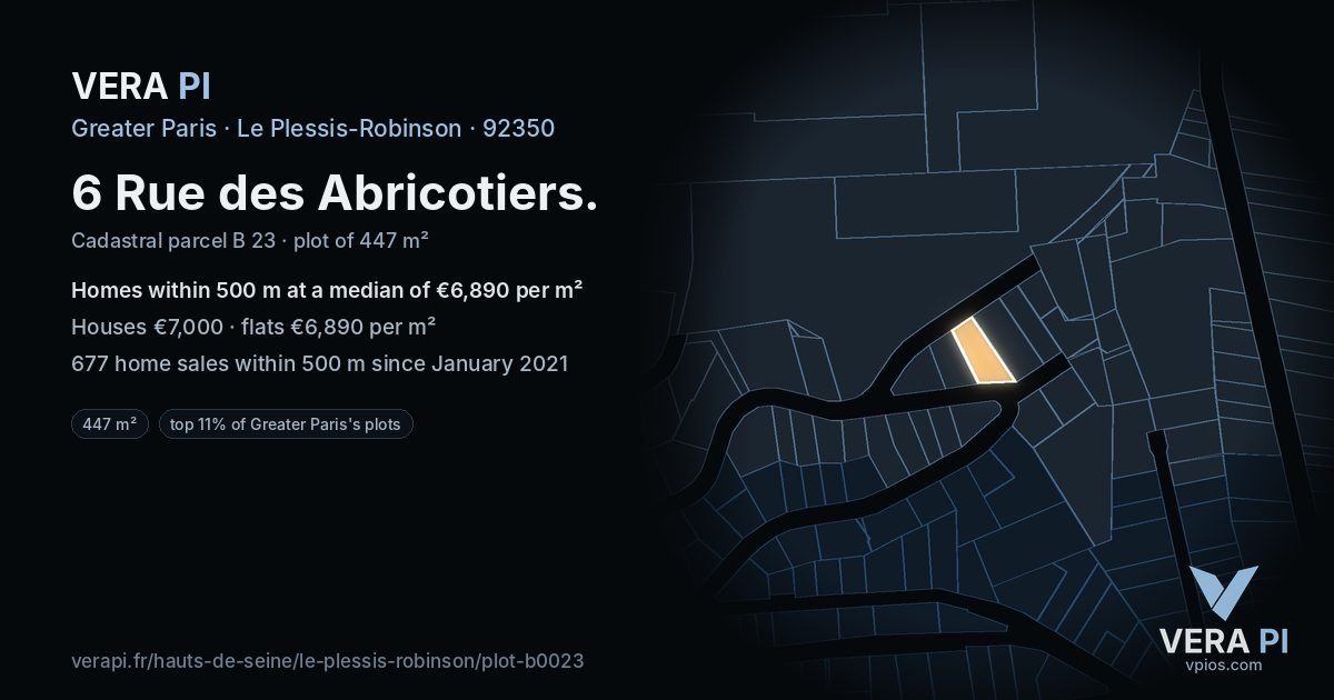 6 Rue des Abricotiers, Le Plessis-Robinson at night – the plot lit, the parcels around coloured by the prices near them