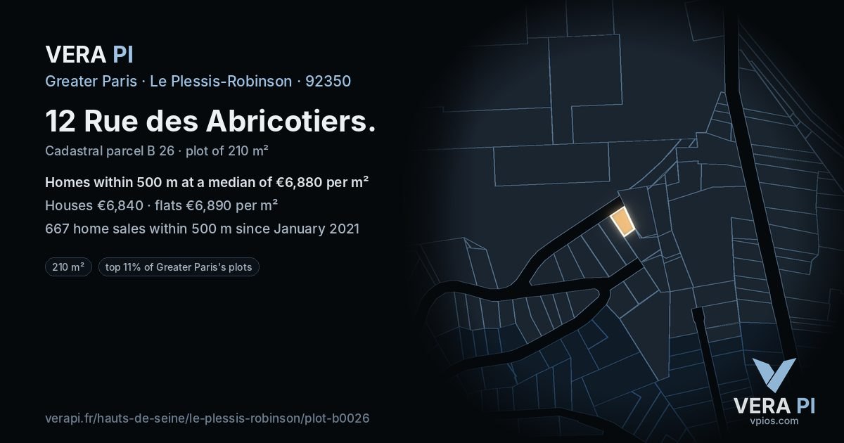 12 Rue des Abricotiers, Le Plessis-Robinson at night – the plot lit, the parcels around coloured by the prices near them