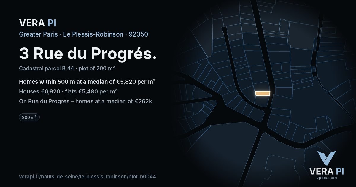 3 Rue du Progrés, Le Plessis-Robinson at night – the plot lit, the parcels around coloured by the prices near them