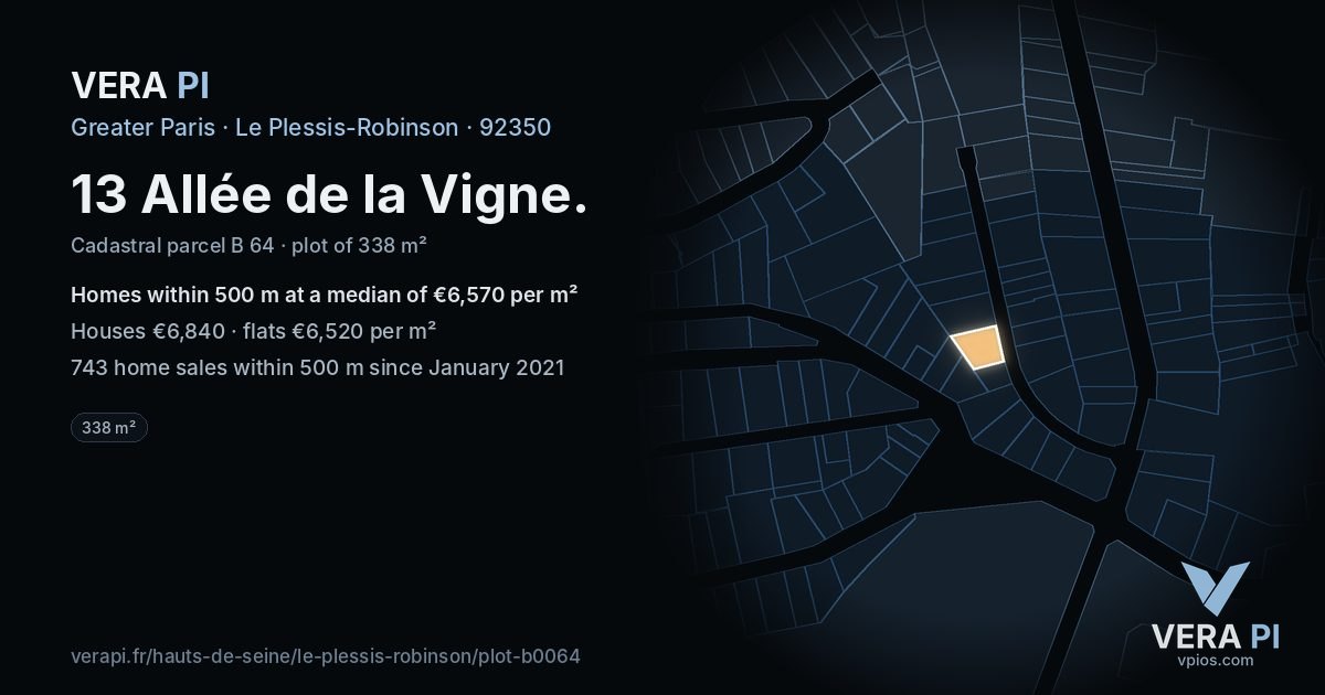 13 Allée de la Vigne, Le Plessis-Robinson at night – the plot lit, the parcels around coloured by the prices near them