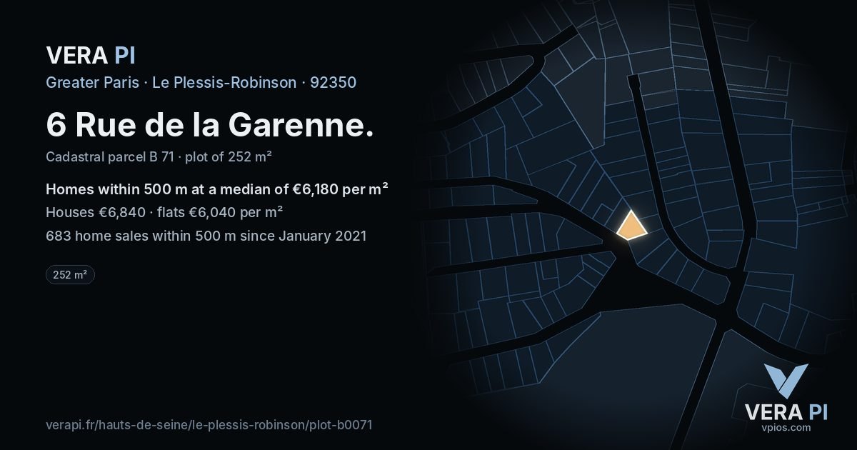 6 Rue de la Garenne, Le Plessis-Robinson at night – the plot lit, the parcels around coloured by the prices near them
