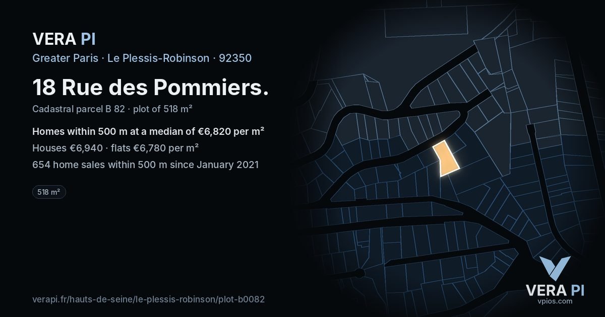 18 Rue des Pommiers, Le Plessis-Robinson at night – the plot lit, the parcels around coloured by the prices near them