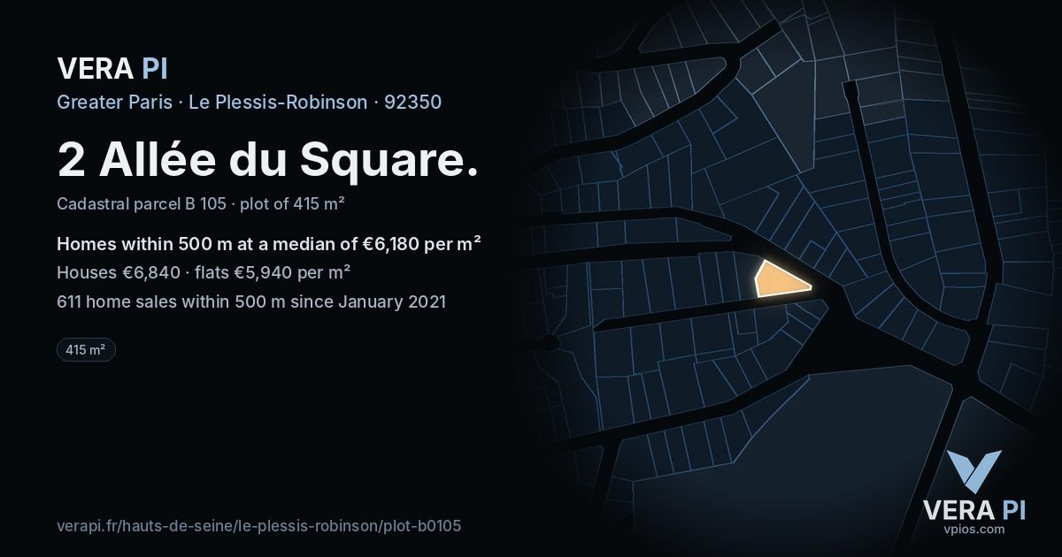 2 Allée du Square, Le Plessis-Robinson at night – the plot lit, the parcels around coloured by the prices near them