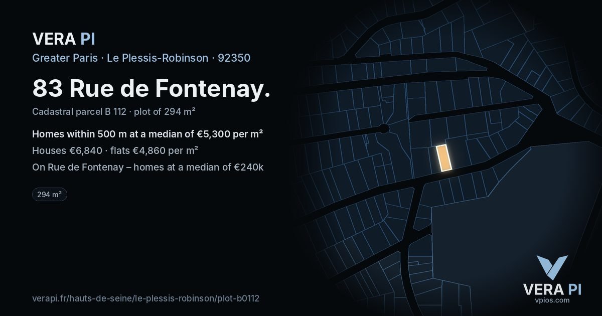 83 Rue de Fontenay, Le Plessis-Robinson at night – the plot lit, the parcels around coloured by the prices near them