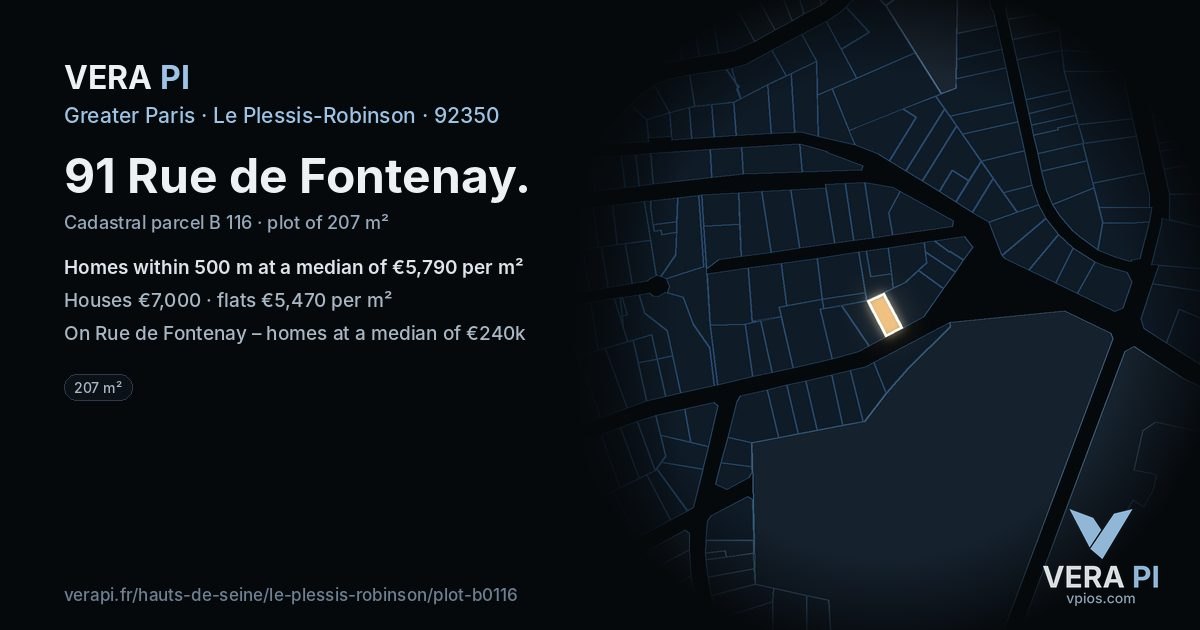 91 Rue de Fontenay, Le Plessis-Robinson at night – the plot lit, the parcels around coloured by the prices near them
