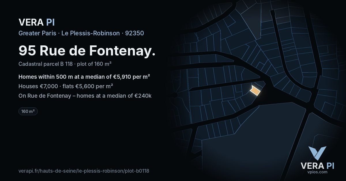 95 Rue de Fontenay, Le Plessis-Robinson at night – the plot lit, the parcels around coloured by the prices near them