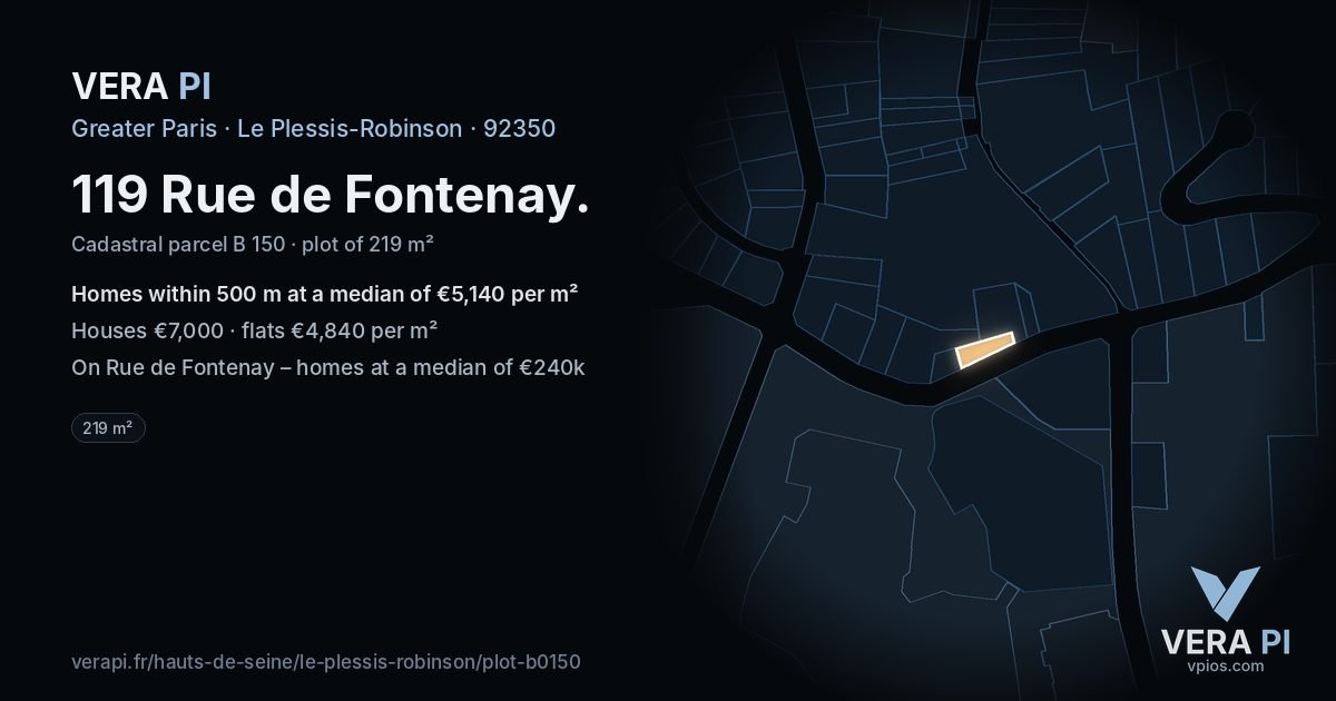 119 Rue de Fontenay, Le Plessis-Robinson at night – the plot lit, the parcels around coloured by the prices near them
