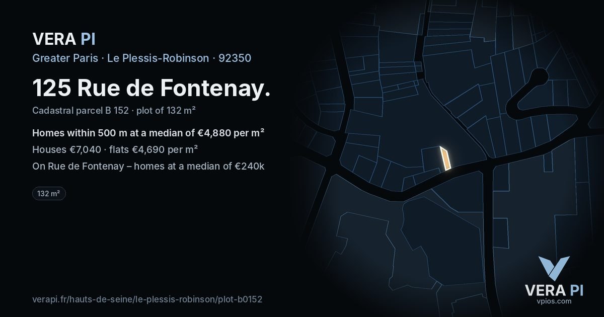 125 Rue de Fontenay, Le Plessis-Robinson at night – the plot lit, the parcels around coloured by the prices near them