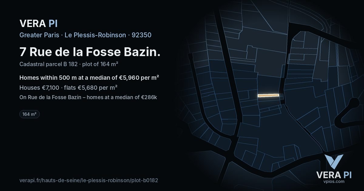 7 Rue de la Fosse Bazin, Le Plessis-Robinson at night – the plot lit, the parcels around coloured by the prices near them