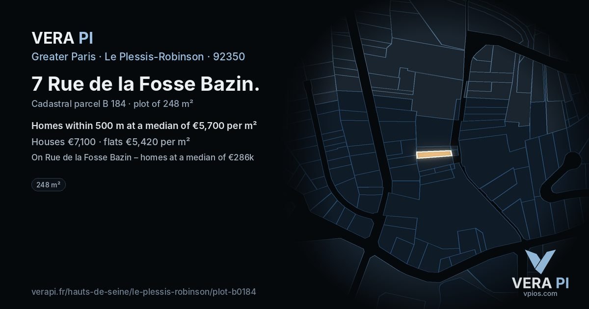7 Rue de la Fosse Bazin, Le Plessis-Robinson at night – the plot lit, the parcels around coloured by the prices near them