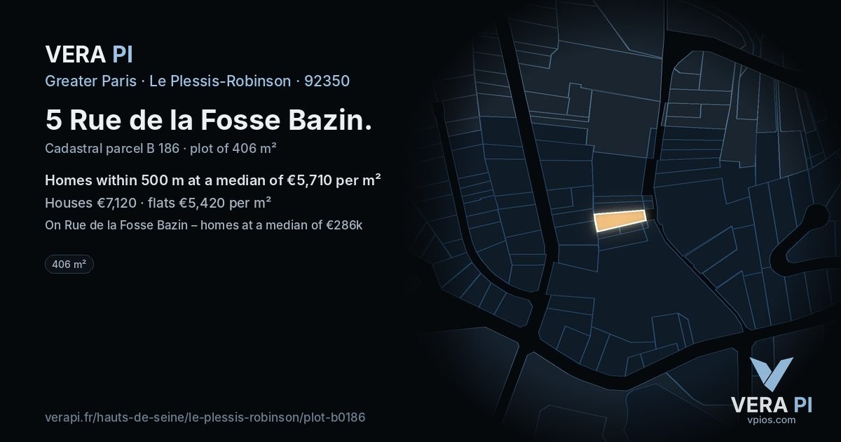 5 Rue de la Fosse Bazin, Le Plessis-Robinson at night – the plot lit, the parcels around coloured by the prices near them