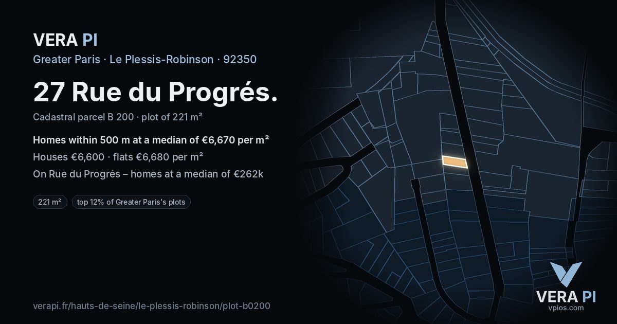 27 Rue du Progrés, Le Plessis-Robinson at night – the plot lit, the parcels around coloured by the prices near them
