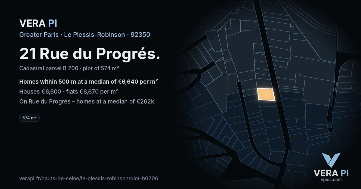 21 Rue du Progrés, Le Plessis-Robinson at night – the plot lit, the parcels around coloured by the prices near them