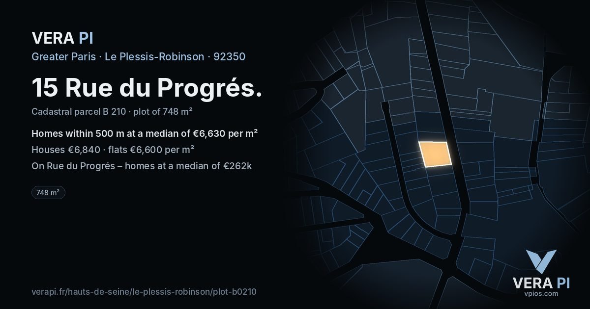 15 Rue du Progrés, Le Plessis-Robinson at night – the plot lit, the parcels around coloured by the prices near them
