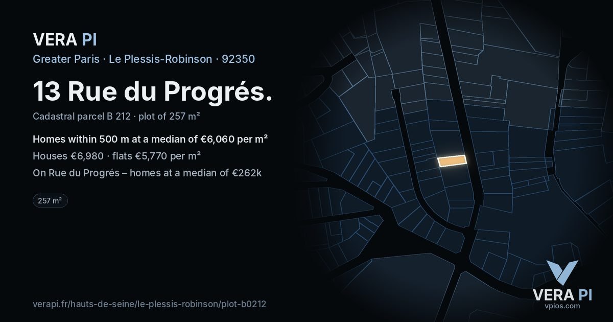 13 Rue du Progrés, Le Plessis-Robinson at night – the plot lit, the parcels around coloured by the prices near them