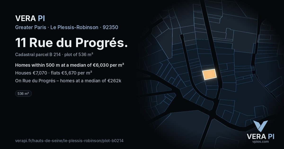 11 Rue du Progrés, Le Plessis-Robinson at night – the plot lit, the parcels around coloured by the prices near them