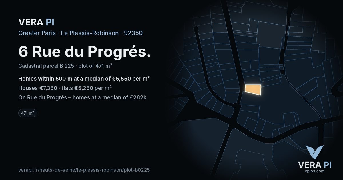 6 Rue du Progrés, Le Plessis-Robinson at night – the plot lit, the parcels around coloured by the prices near them