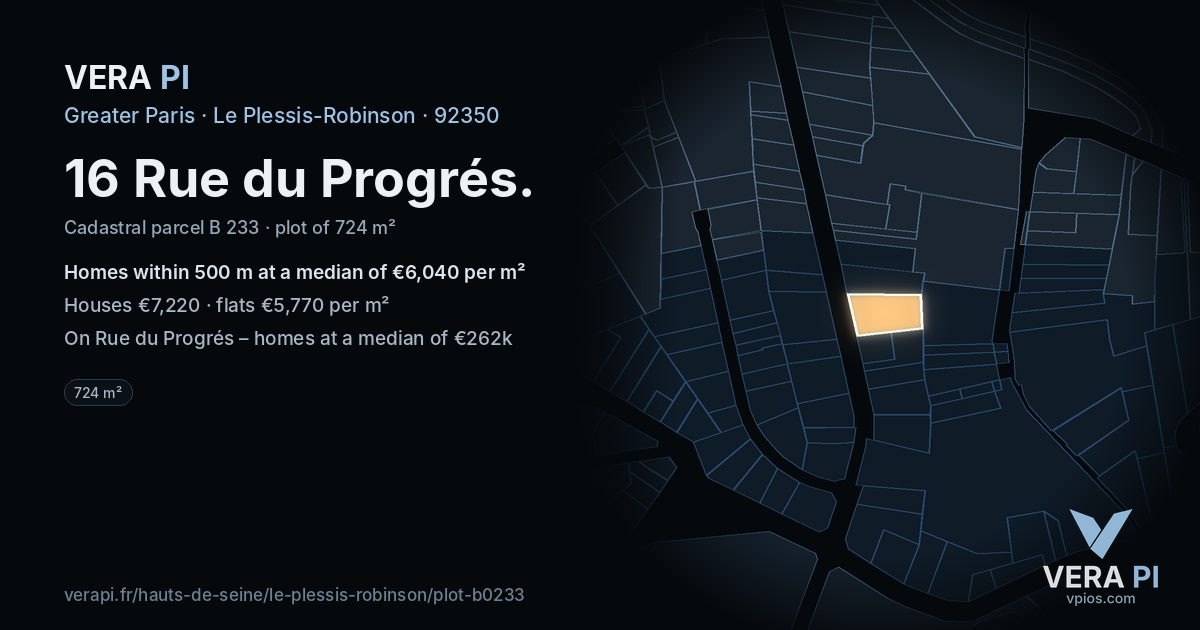 16 Rue du Progrés, Le Plessis-Robinson at night – the plot lit, the parcels around coloured by the prices near them