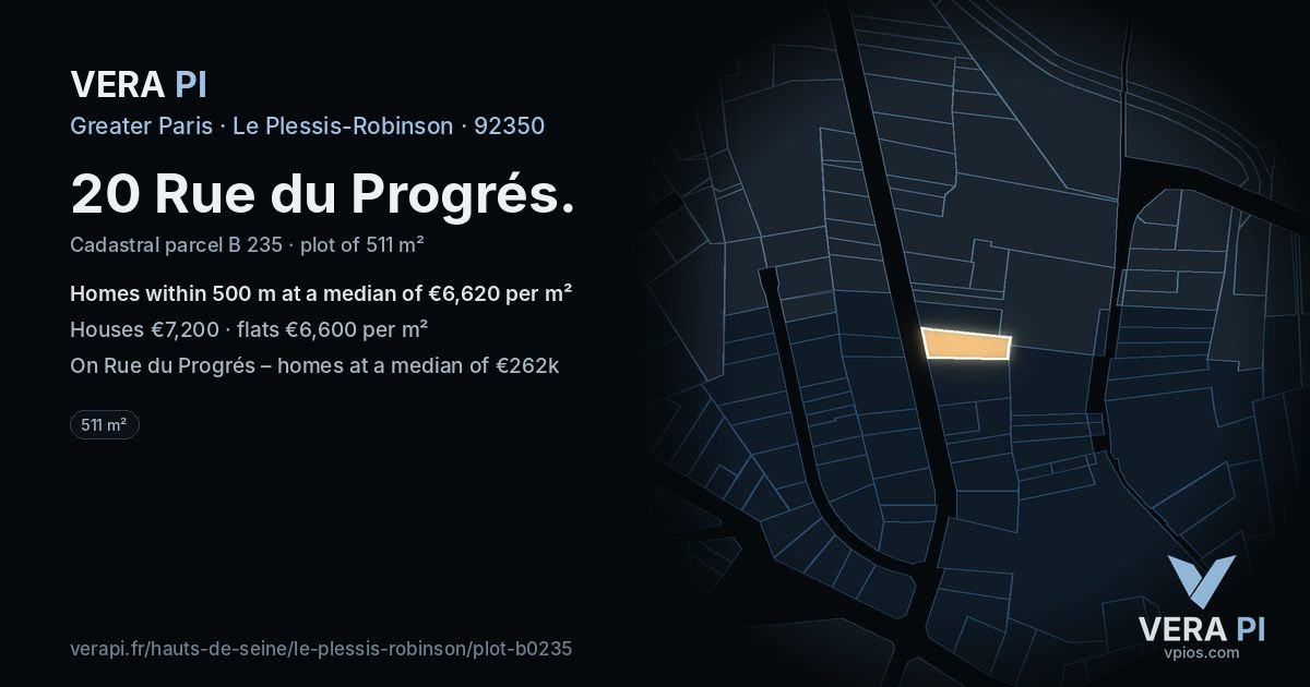 20 Rue du Progrés, Le Plessis-Robinson at night – the plot lit, the parcels around coloured by the prices near them