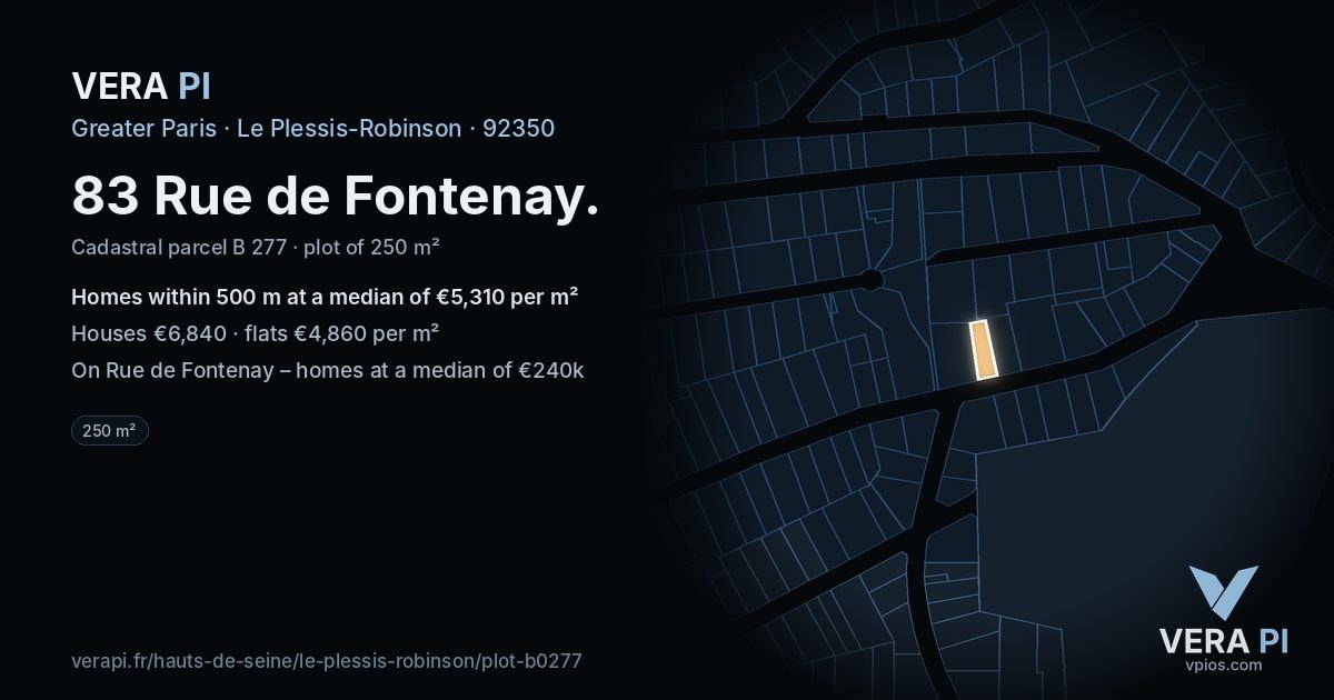 83 Rue de Fontenay, Le Plessis-Robinson at night – the plot lit, the parcels around coloured by the prices near them