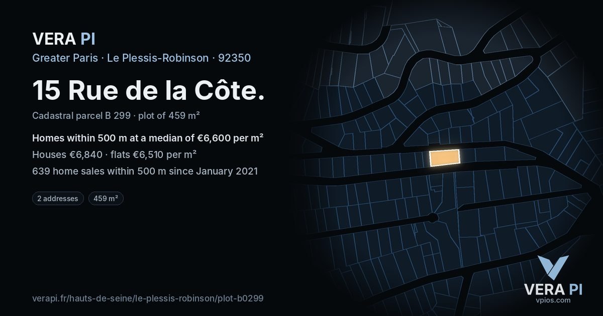 15 Rue de la Côte, Le Plessis-Robinson at night – the plot lit, the parcels around coloured by the prices near them