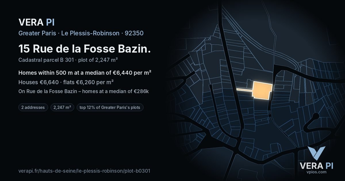 15 Rue de la Fosse Bazin, Le Plessis-Robinson at night – the plot lit, the parcels around coloured by the prices near them