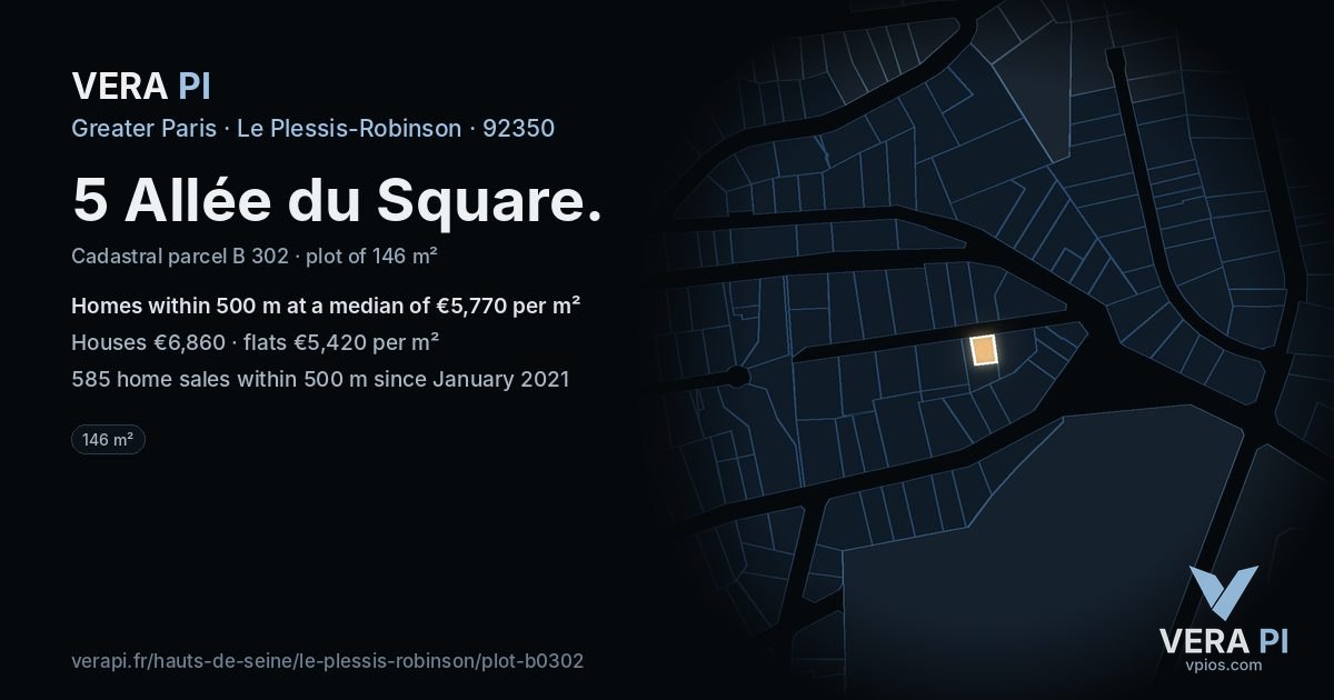 5 Allée du Square, Le Plessis-Robinson at night – the plot lit, the parcels around coloured by the prices near them