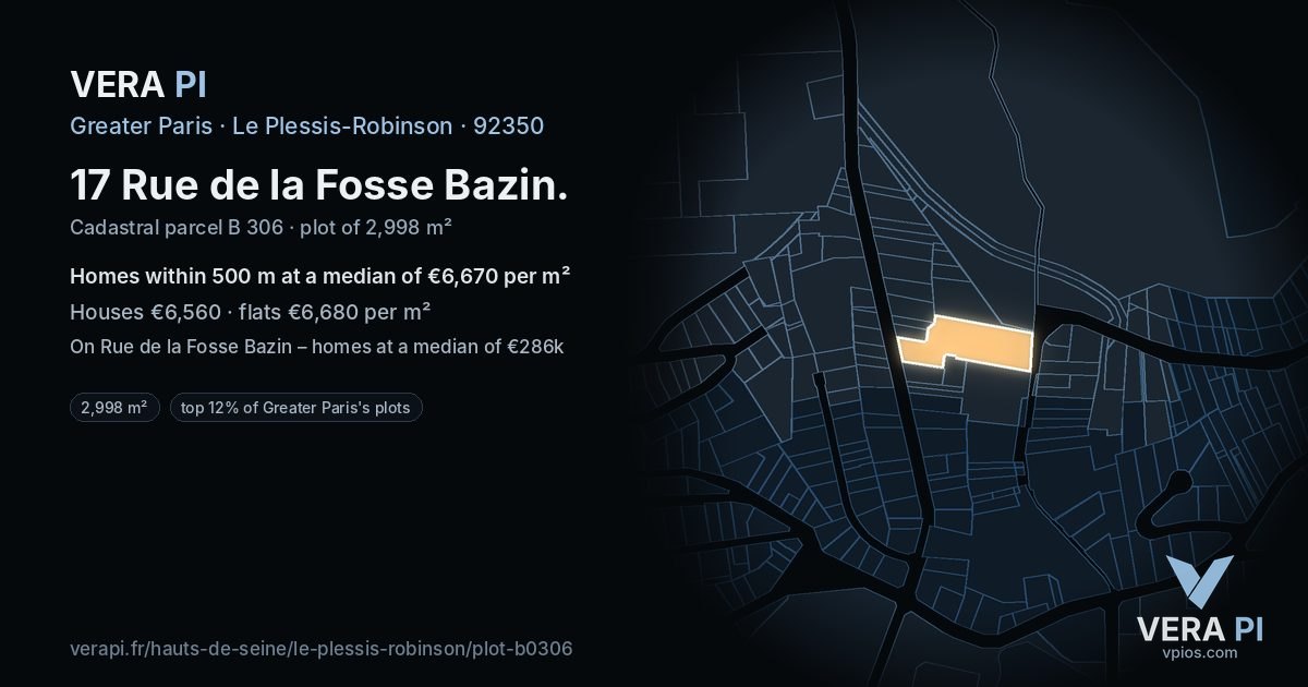17 Rue de la Fosse Bazin, Le Plessis-Robinson at night – the plot lit, the parcels around coloured by the prices near them