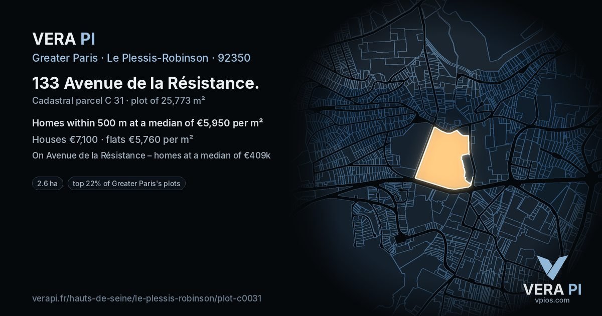 133 Avenue de la Résistance, Le Plessis-Robinson at night – the plot lit, the parcels around coloured by the prices near them