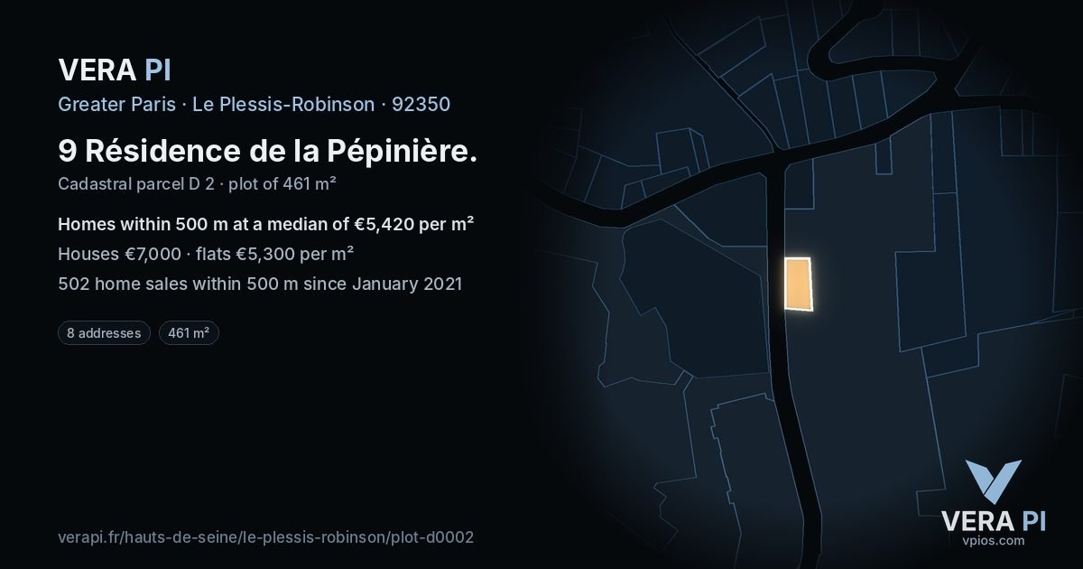 9 Résidence de la Pépinière, Le Plessis-Robinson at night – the plot lit, the parcels around coloured by the prices near them