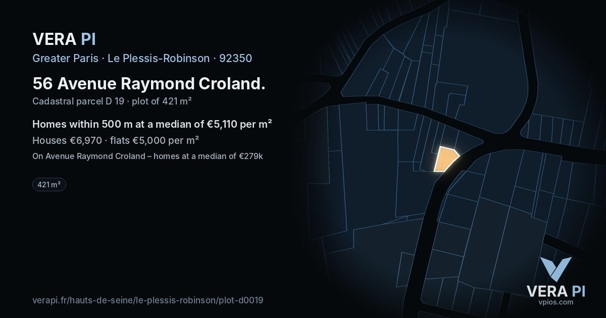 56 Avenue Raymond Croland, Le Plessis-Robinson at night – the plot lit, the parcels around coloured by the prices near them