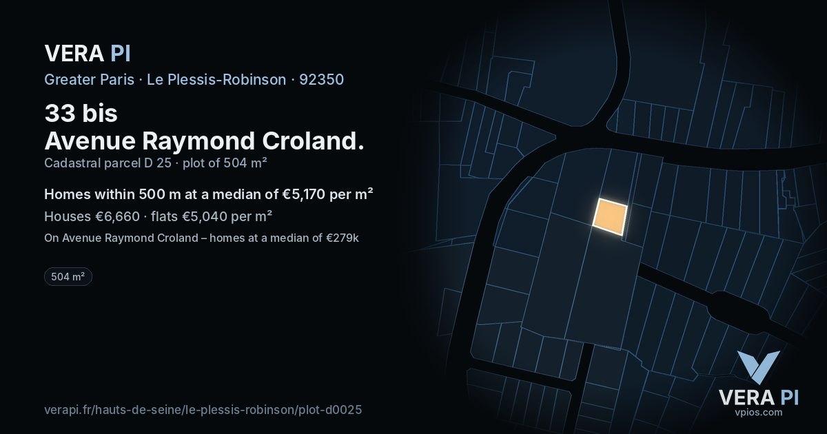 33 bis Avenue Raymond Croland, Le Plessis-Robinson at night – the plot lit, the parcels around coloured by the prices near them