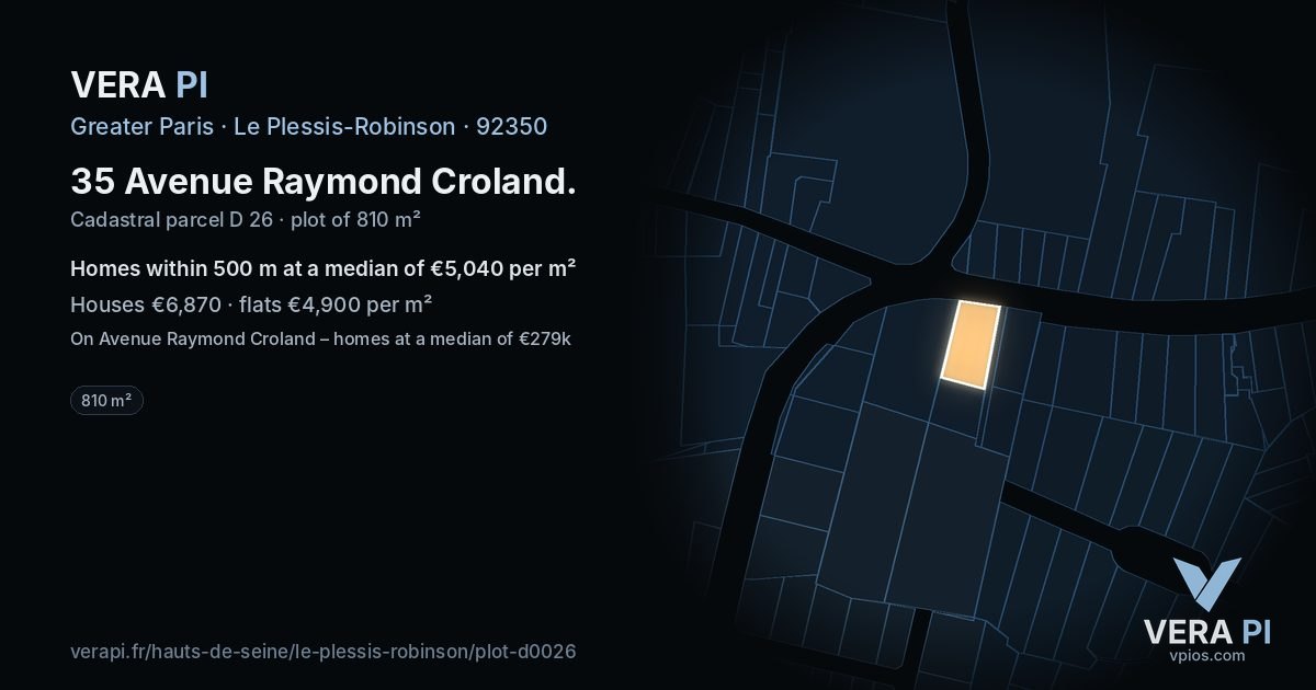 35 Avenue Raymond Croland, Le Plessis-Robinson at night – the plot lit, the parcels around coloured by the prices near them
