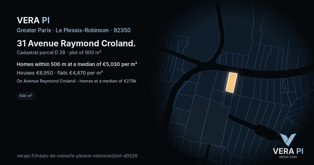 31 Avenue Raymond Croland, Le Plessis-Robinson at night – the plot lit, the parcels around coloured by the prices near them