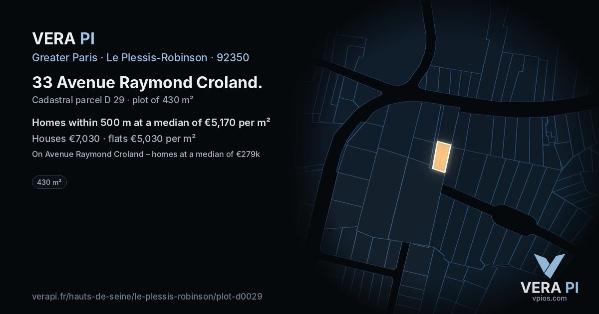 33 Avenue Raymond Croland, Le Plessis-Robinson at night – the plot lit, the parcels around coloured by the prices near them