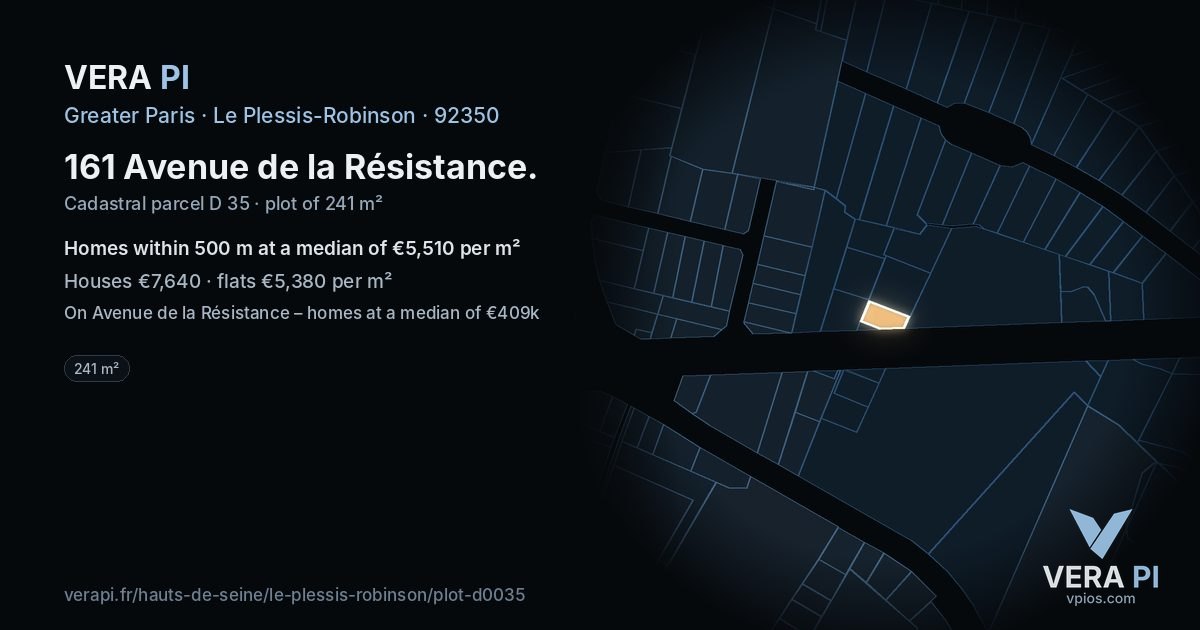 161 Avenue de la Résistance, Le Plessis-Robinson at night – the plot lit, the parcels around coloured by the prices near them