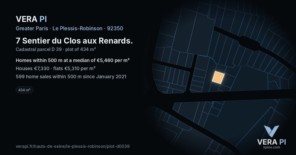 7 Sentier du Clos aux Renards, Le Plessis-Robinson at night – the plot lit, the parcels around coloured by the prices near them