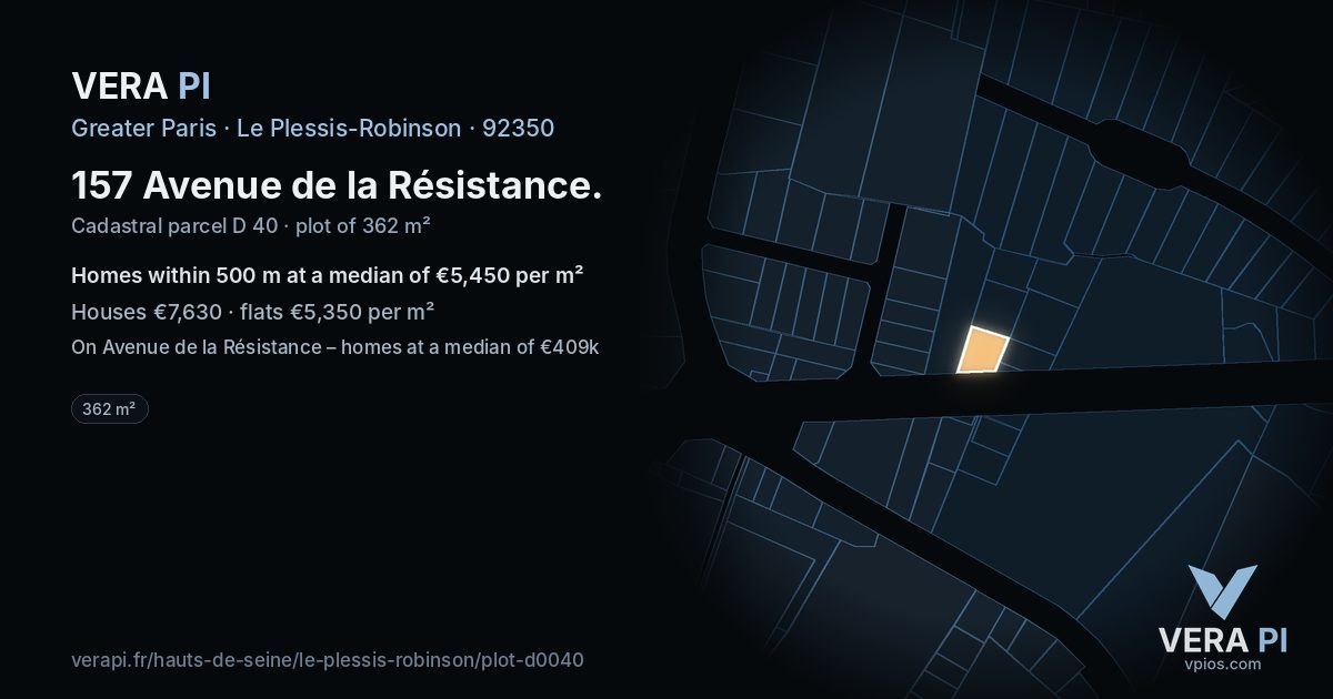 157 Avenue de la Résistance, Le Plessis-Robinson at night – the plot lit, the parcels around coloured by the prices near them