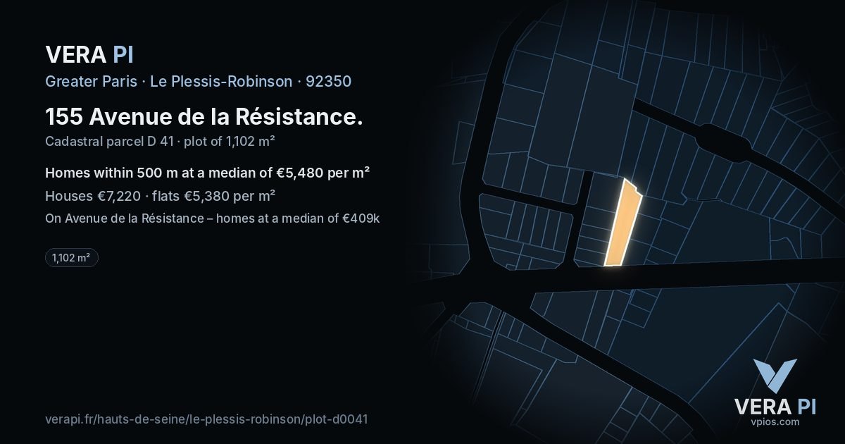 155 Avenue de la Résistance, Le Plessis-Robinson at night – the plot lit, the parcels around coloured by the prices near them
