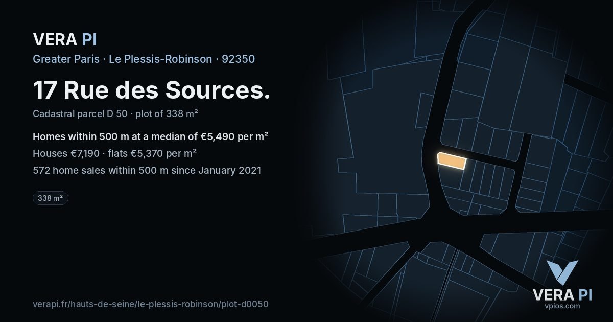 17 Rue des Sources, Le Plessis-Robinson at night – the plot lit, the parcels around coloured by the prices near them
