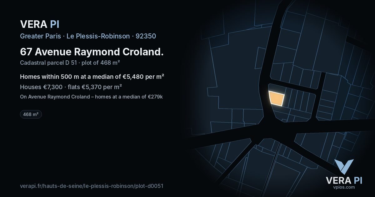 67 Avenue Raymond Croland, Le Plessis-Robinson at night – the plot lit, the parcels around coloured by the prices near them