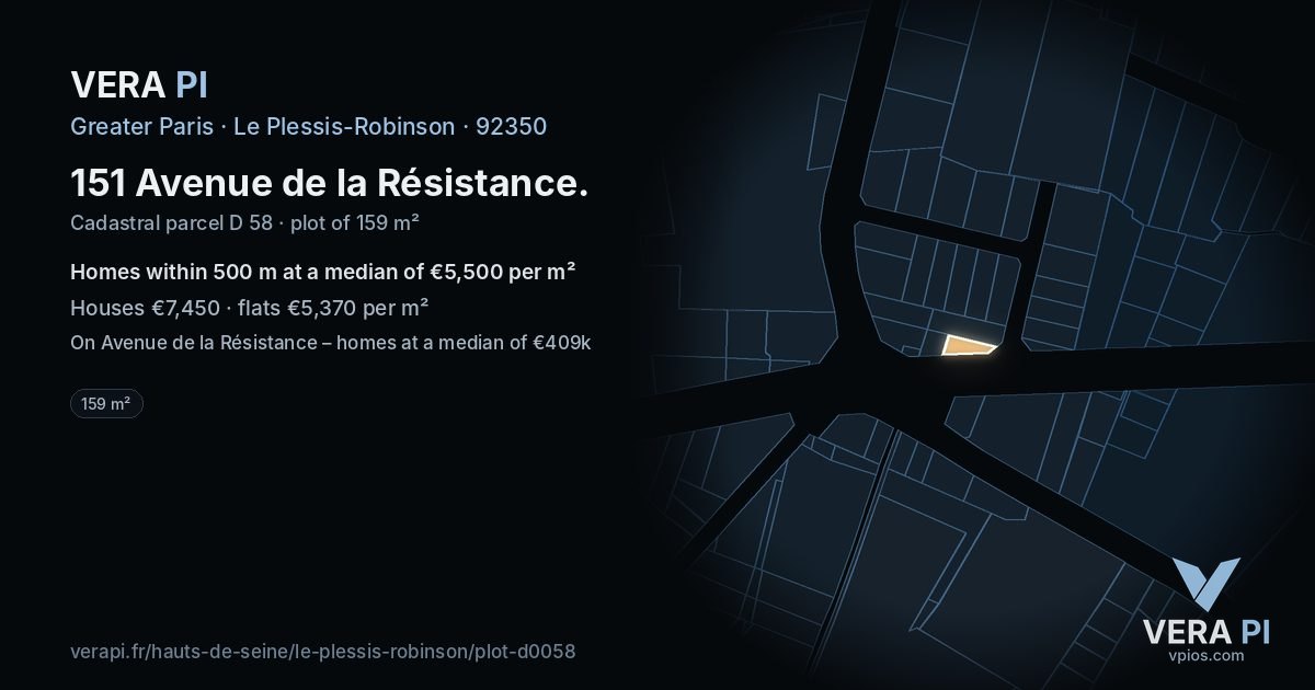 151 Avenue de la Résistance, Le Plessis-Robinson at night – the plot lit, the parcels around coloured by the prices near them