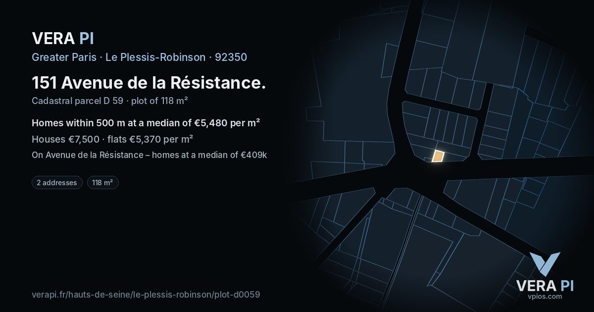 151 Avenue de la Résistance, Le Plessis-Robinson at night – the plot lit, the parcels around coloured by the prices near them