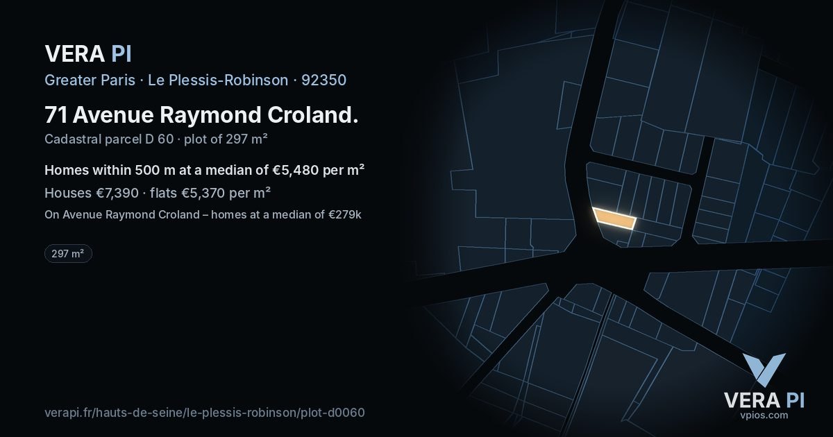 71 Avenue Raymond Croland, Le Plessis-Robinson at night – the plot lit, the parcels around coloured by the prices near them