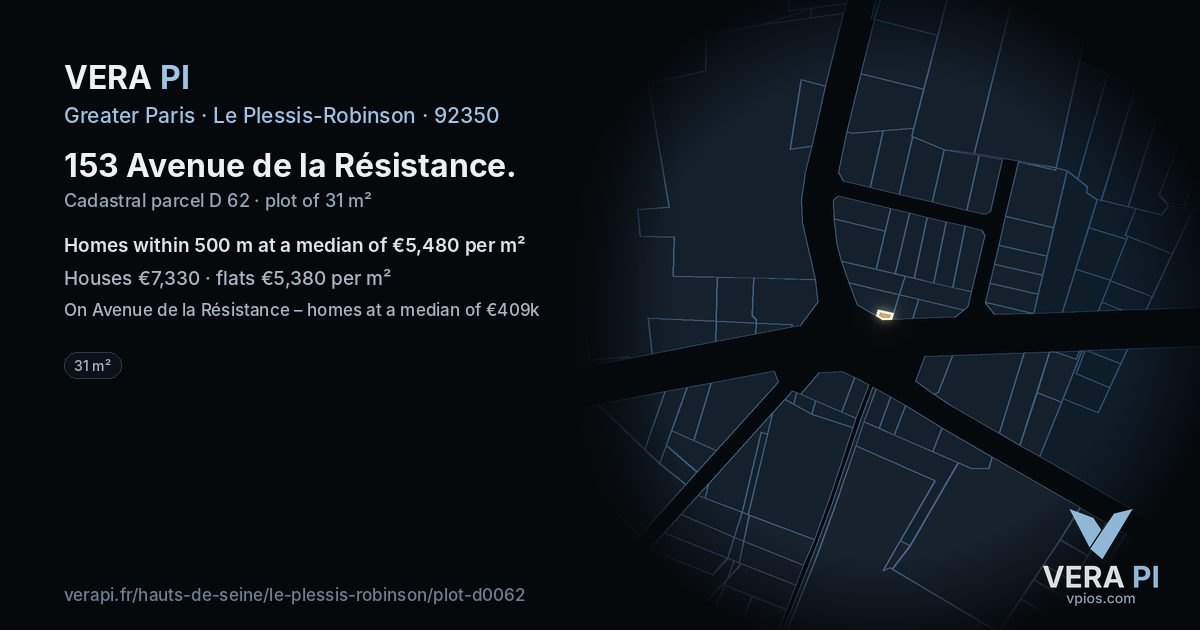 153 Avenue de la Résistance, Le Plessis-Robinson at night – the plot lit, the parcels around coloured by the prices near them