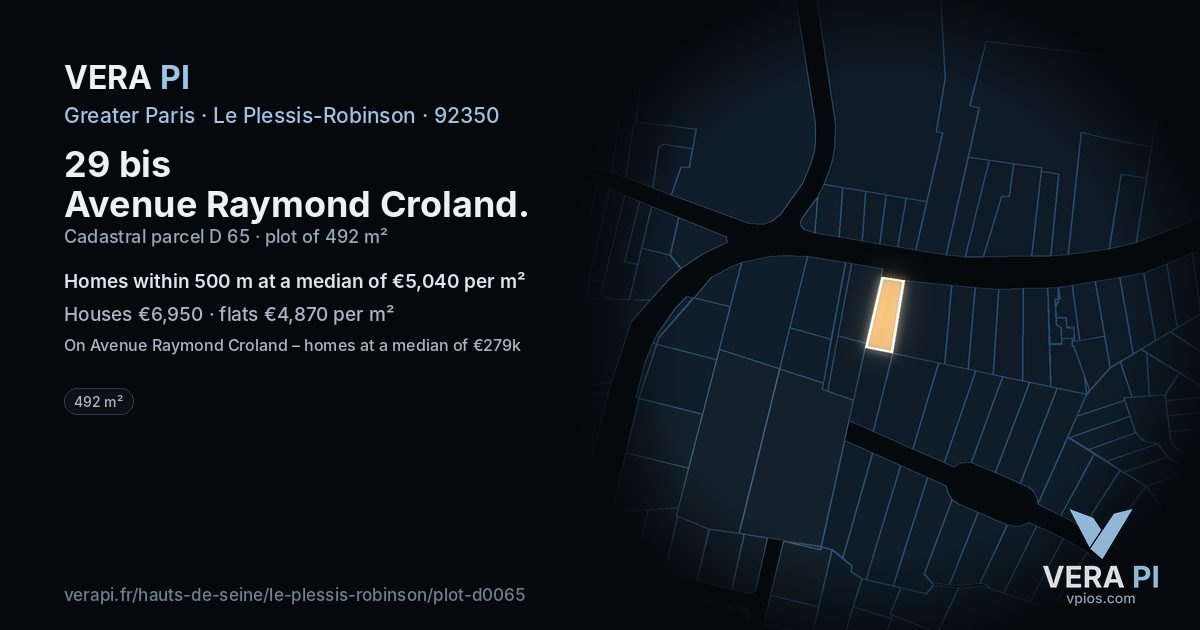 29 bis Avenue Raymond Croland, Le Plessis-Robinson at night – the plot lit, the parcels around coloured by the prices near them